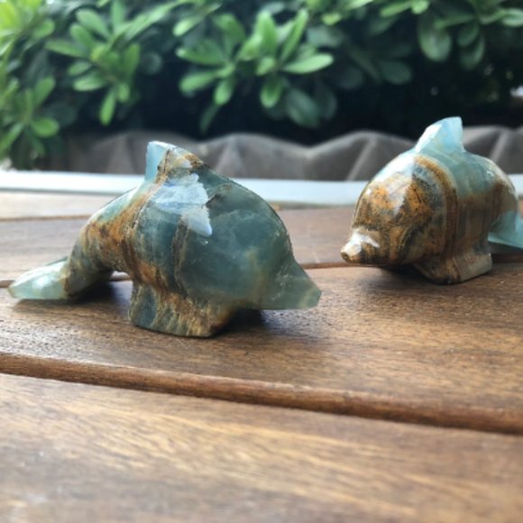 Argentinian Blue Calcite Dolphin Carving, Hand Carved Dolphin, Ocean Decor - Picture 3 of 6